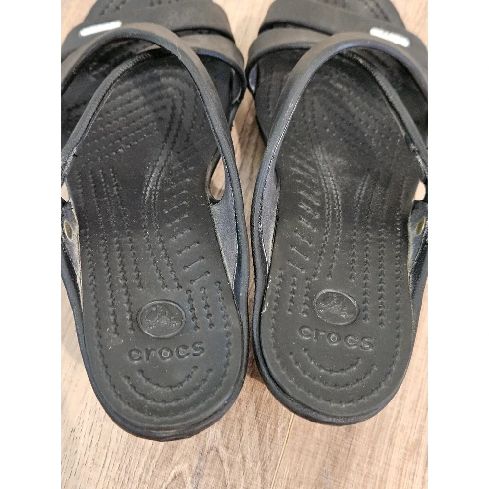 Crocs Cyprus IV Heel Sandals Womens 7 Black Strappy Comfort Heels 14558